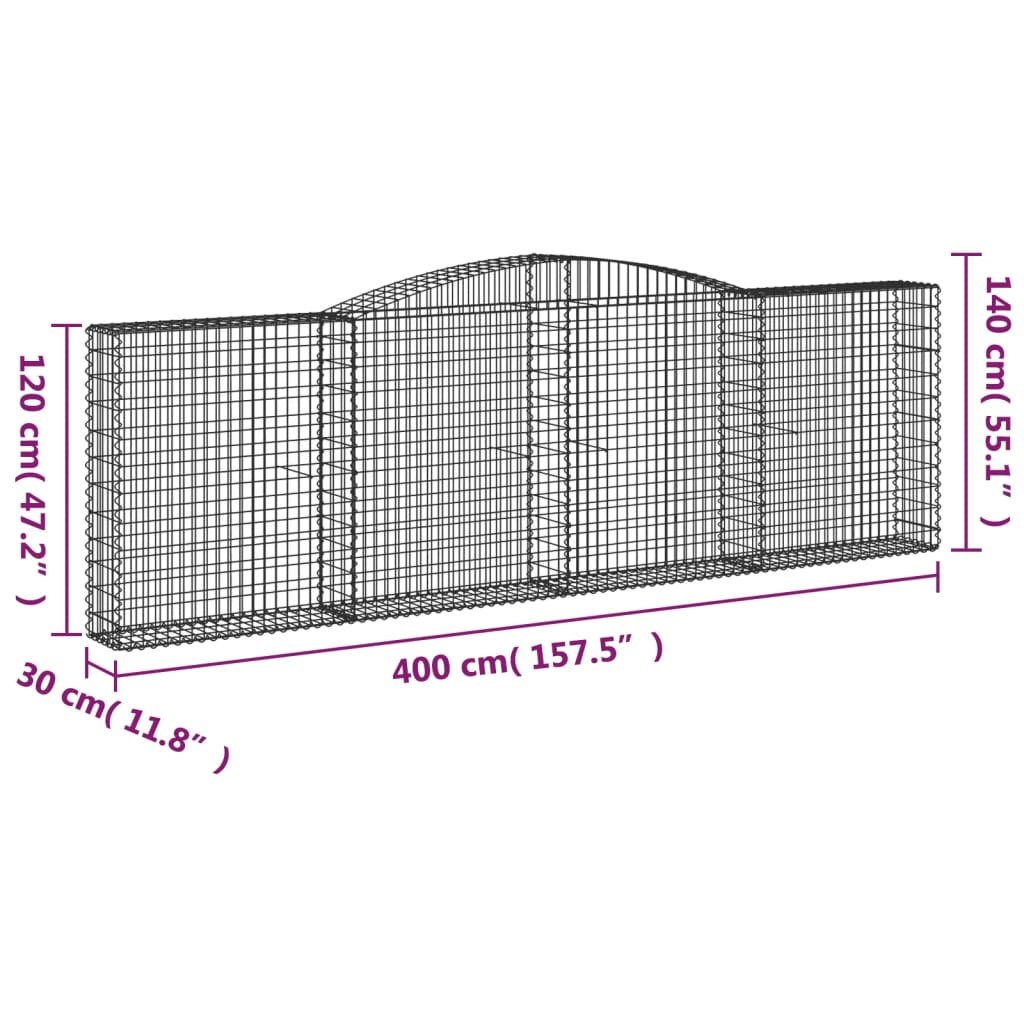 vidaXL Kosze gabionowe, 4 szt, 400x30x120/140 cm, galwanizowane żelazo