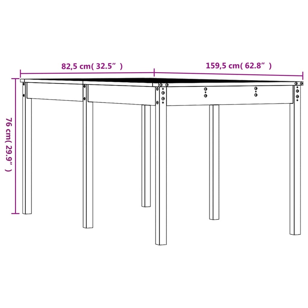 vidaXL Stół ogrodowy, 159,5x82,5x76 cm, lite drewno daglezjowe