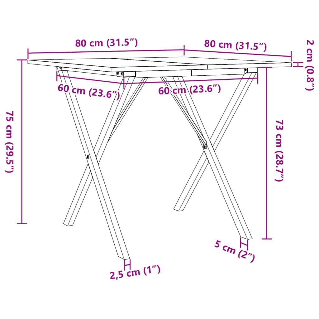 vidaXL Stół jadalniany z nogami w kształcie litery X, 80x80x75 cm