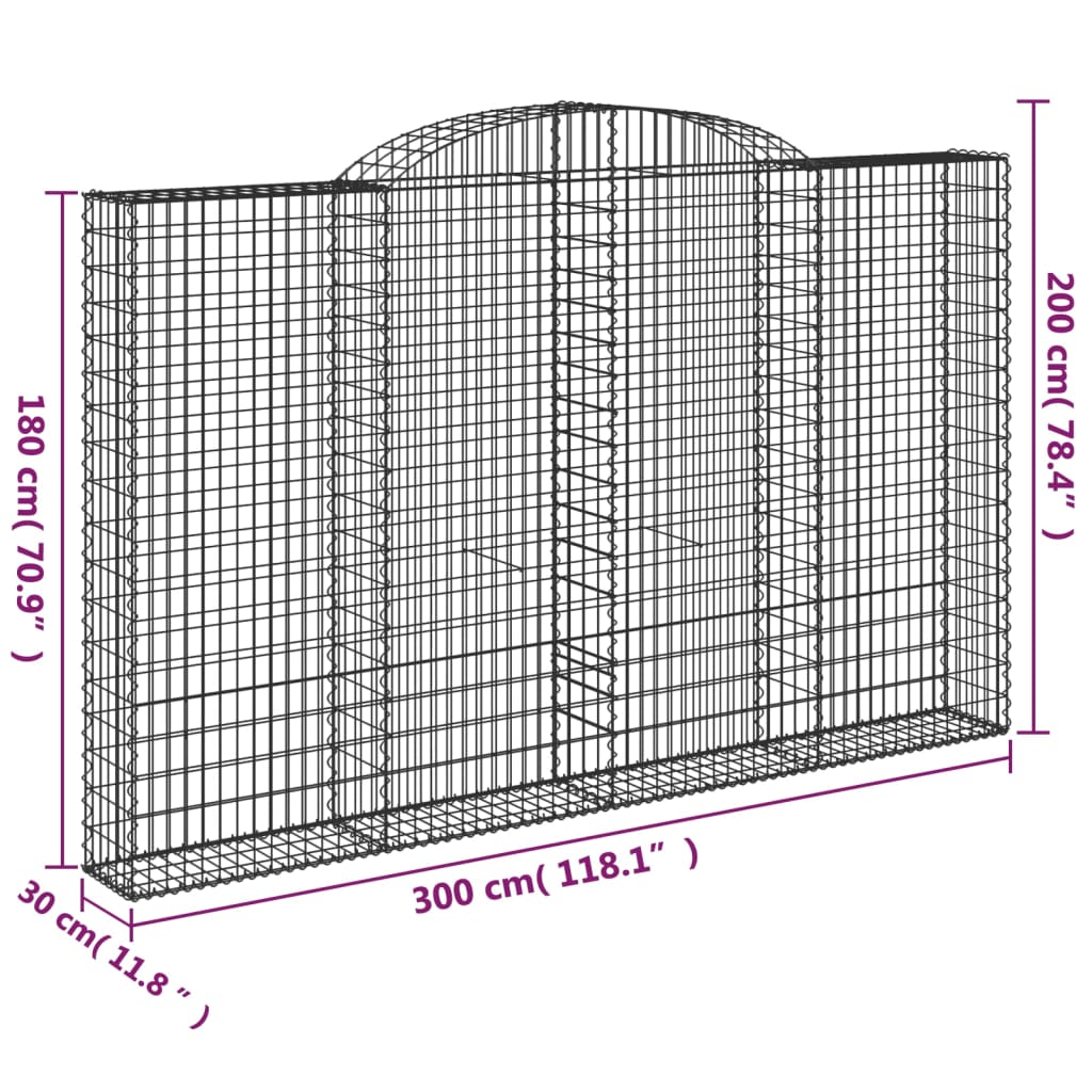 vidaXL Łukowaty kosz gabionowy 300x30x180/200 cm, galwanizowane żelazo