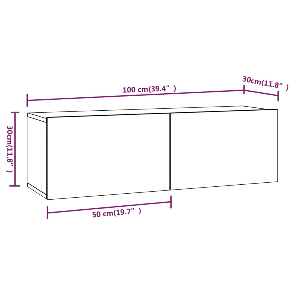 vidaXL Szafki ścienne TV, 2 szt., dąb sonoma, 100x30x30 cm