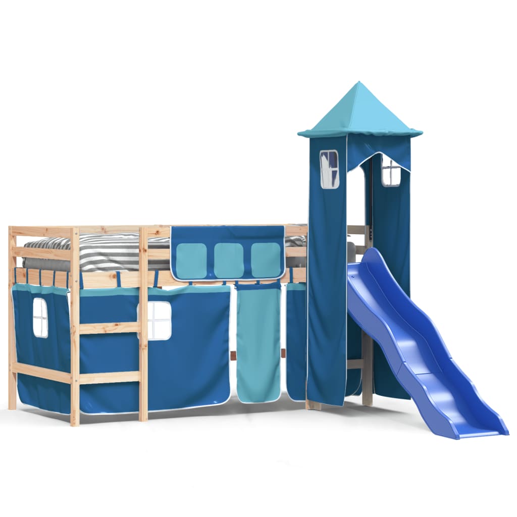 vidaXL Dziecięce łóżko na antresoli, z wieżą, niebieskie, 90x200 cm