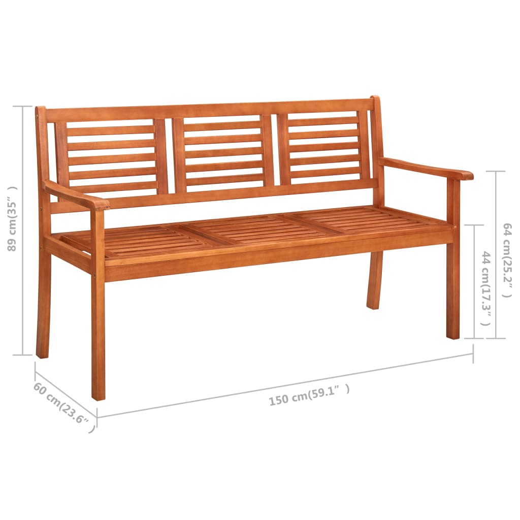 vidaXL 3-os. ławka ogrodowa z poduszką, 150 cm, lity eukaliptus