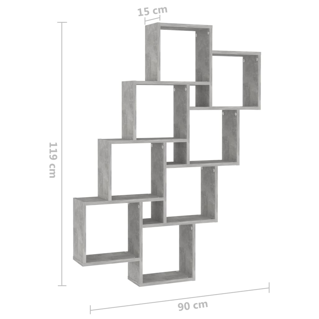vidaXL Półka ścienna w formie kostek, szarość betonu, 90x15x119 cm