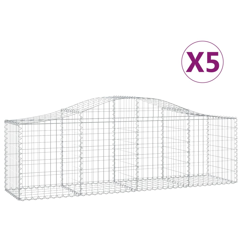 vidaXL Kosze gabionowe, 5 szt, 200x50x60/80 cm, galwanizowane żelazo