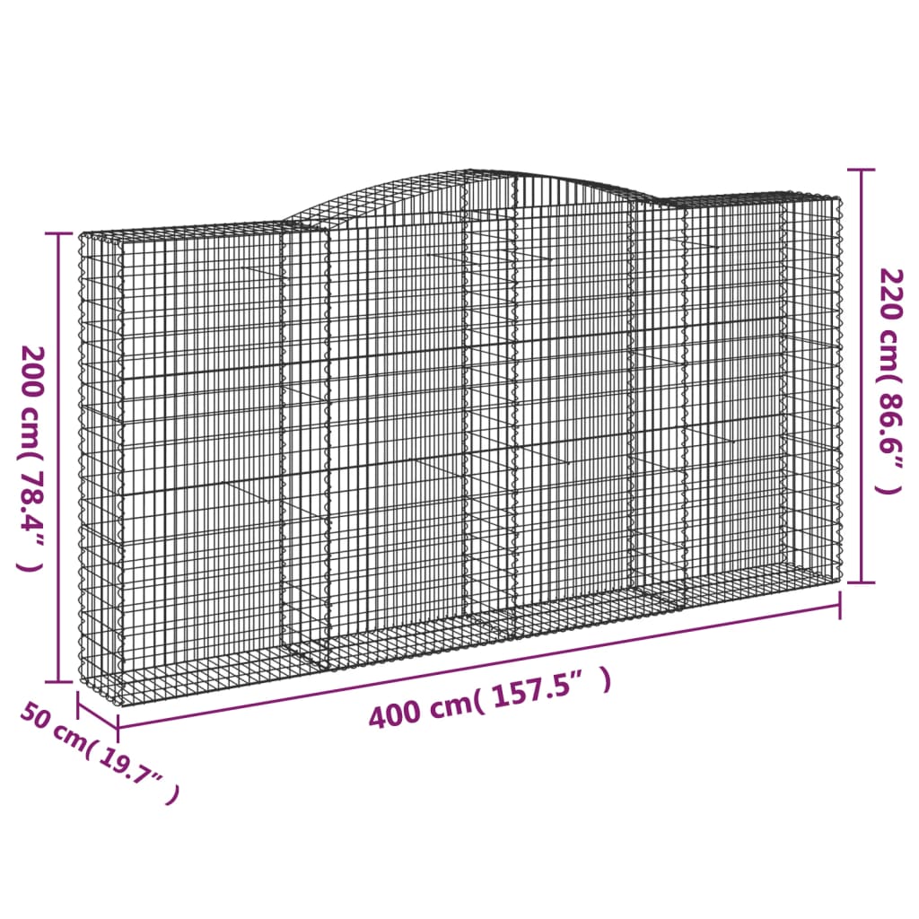 vidaXL Kosze gabionowe, 6 szt, 400x50x200/220 cm, galwanizowane żelazo