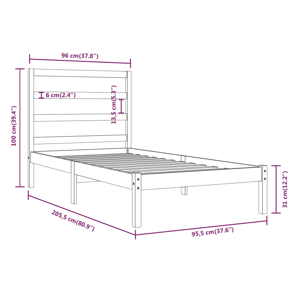 vidaXL Rama łóżka bez materaca, biała, 90x200 cm, lite drewno sosnowe