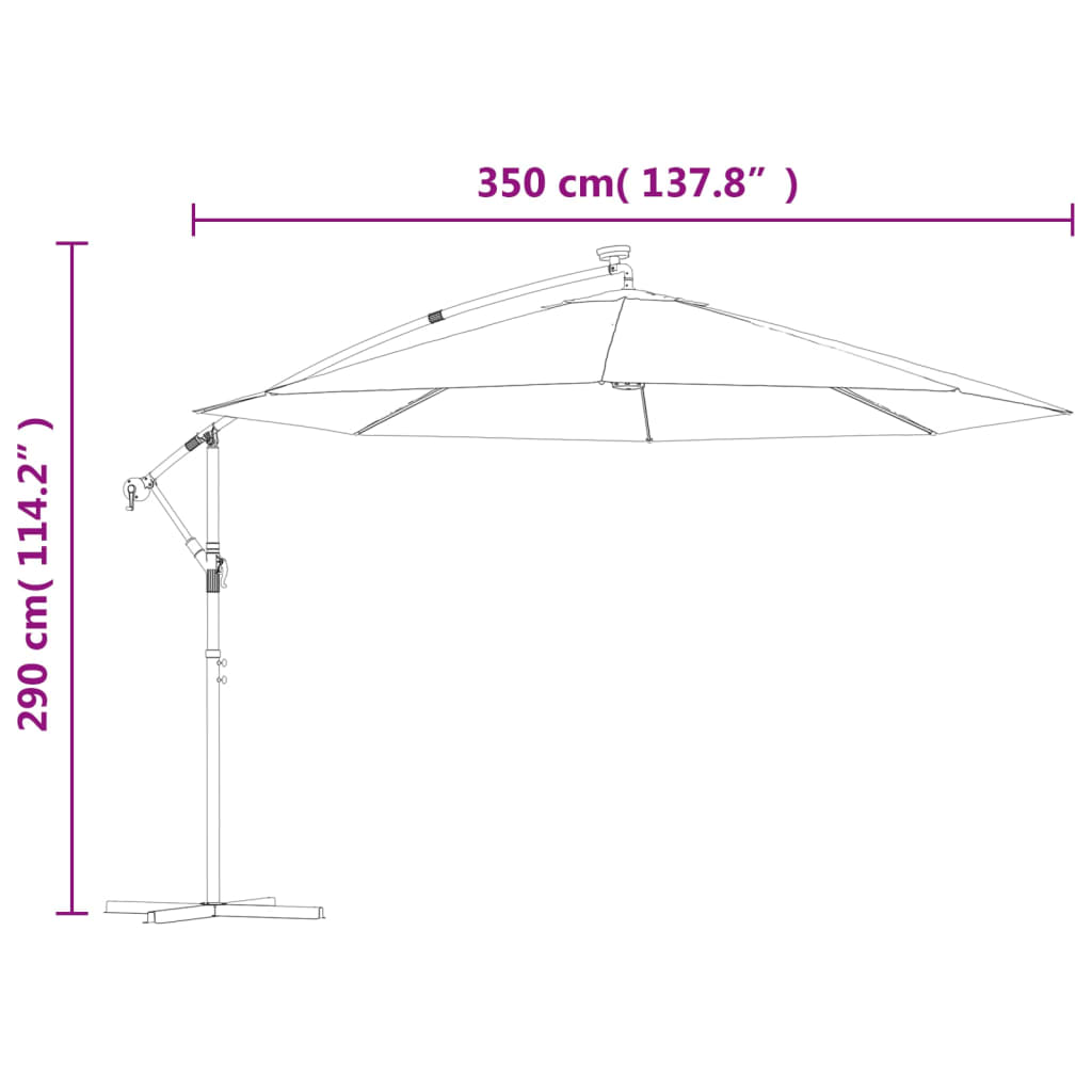 vidaXL Parasol wiszący z LED i metalowym słupkiem, 350 cm, piaskowy