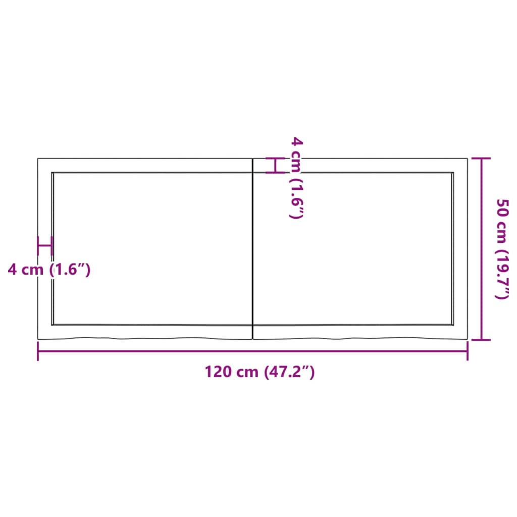 vidaXL Blat do łazienki, ciemnobrązowy, 120x50x(2-4) cm, lite drewno