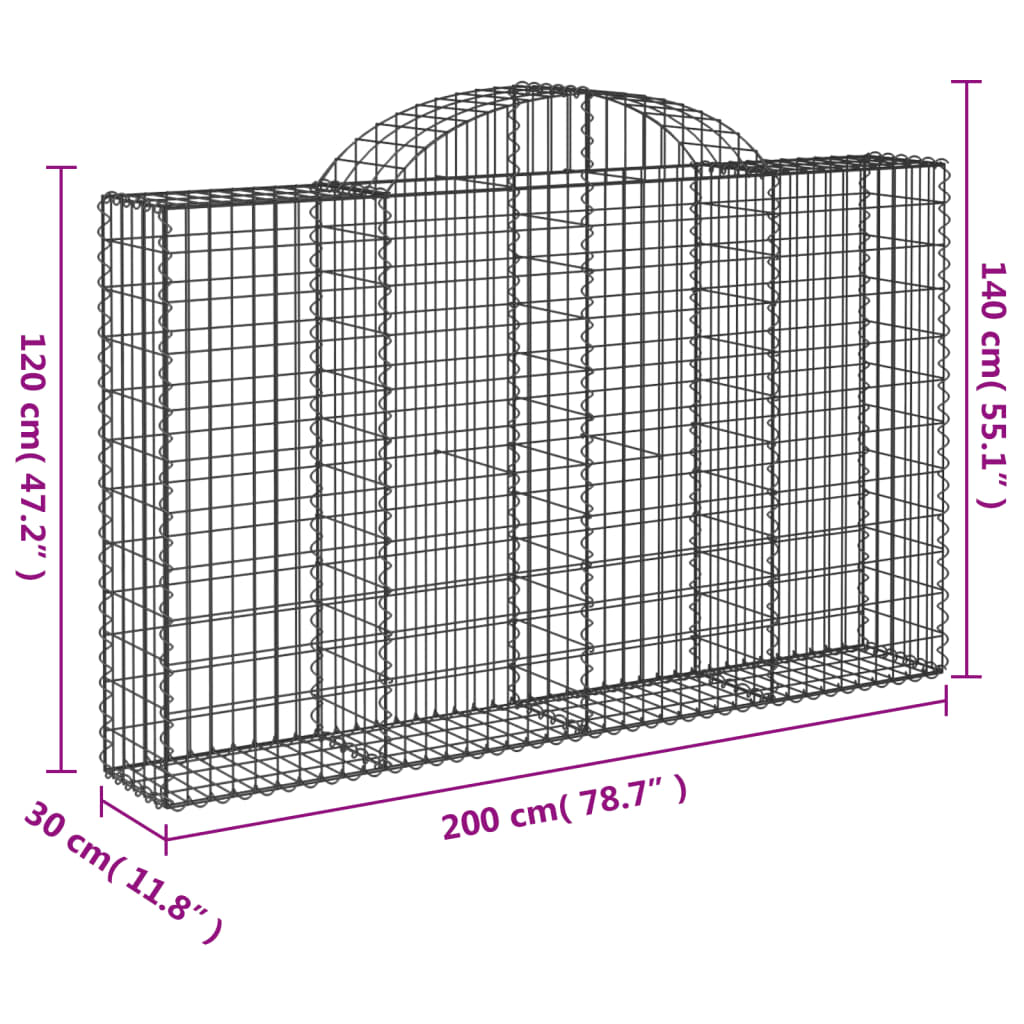 vidaXL Kosze gabionowe, 18 szt, 200x30x120/140cm, galwanizowane żelazo