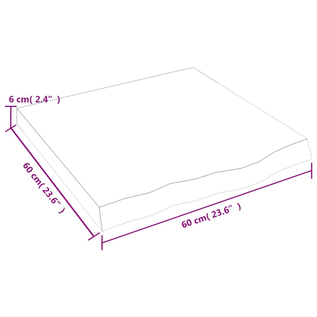 vidaXL Blat stołu, ciemnobrązowy, 60x60x(2-6) cm, lite drewno dębowe