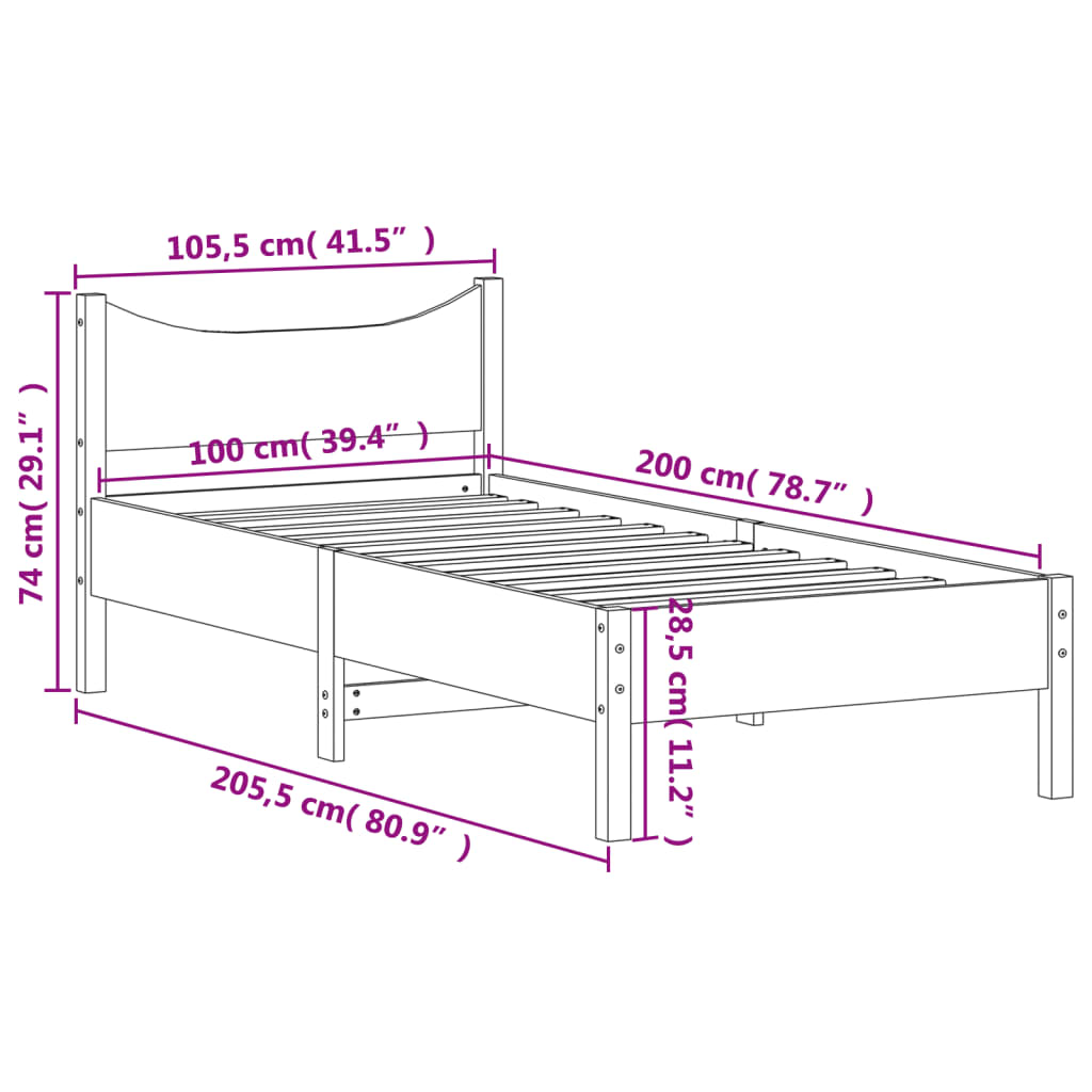 vidaXL Rama łóżka bez materaca, biała, 100x200 cm, lite drewno sosnowe