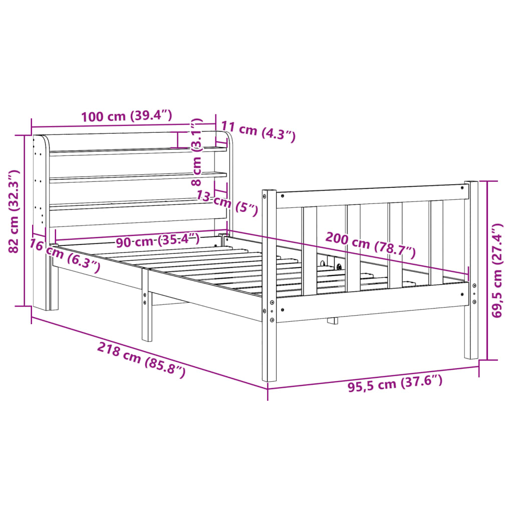 vidaXL Rama łóżka bez materaca, biała, 90x200 cm, lite drewno sosnowe