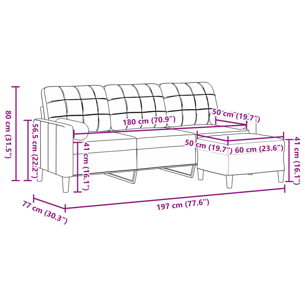 vidaXL 3-osobowa sofa z podnóżkiem, ciemnoszary, 180 cm, aksamit