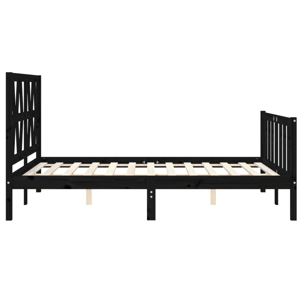 vidaXL Rama łóżka z wezgłowiem, czarna, 140x190 cm, lite drewno