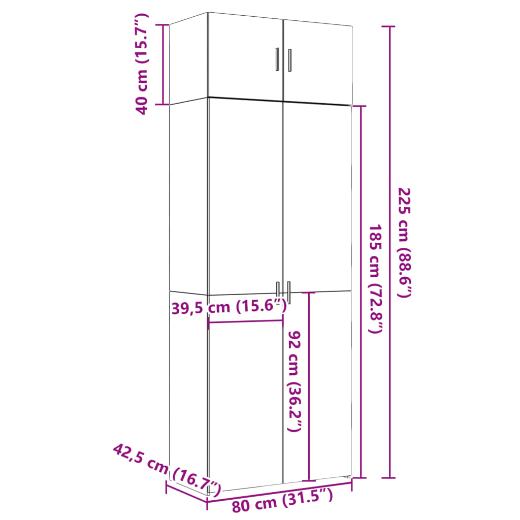 vidaXL Szafka, przydymiony dąb, 80x42,5x225 cm materiał drewnopochodny