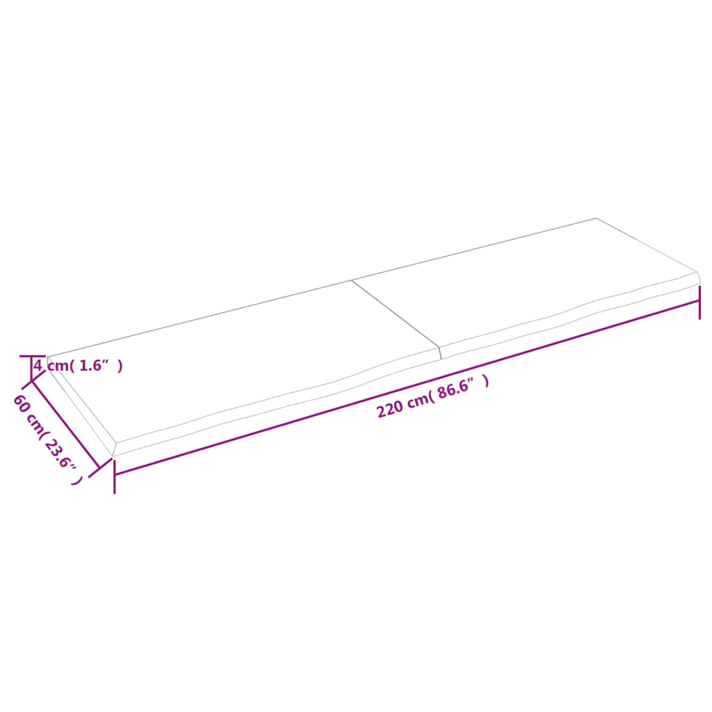 vidaXL Blat do łazienki, jasnobrązowy, 220x60x(2-4) cm, lite drewno