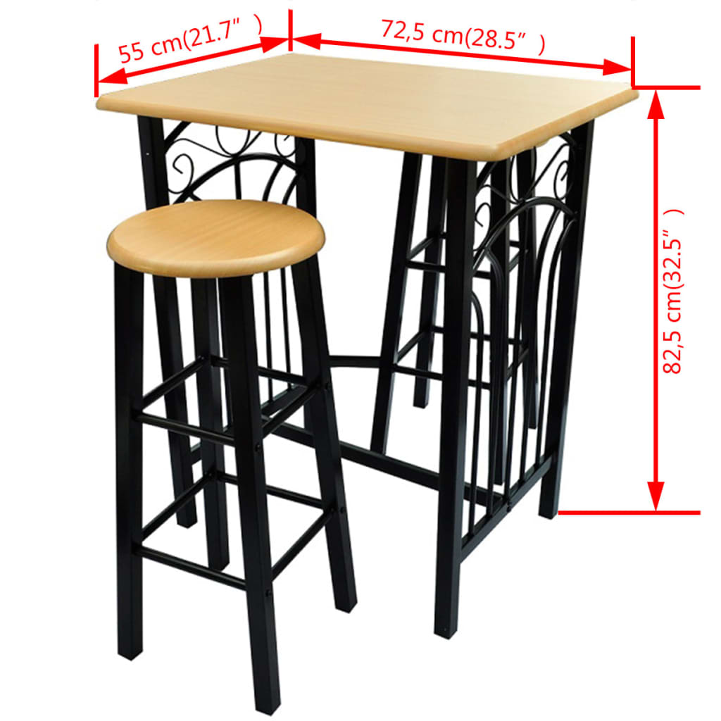 vidaXL Stolik z dwoma stołkami barowymi, drewno i stal