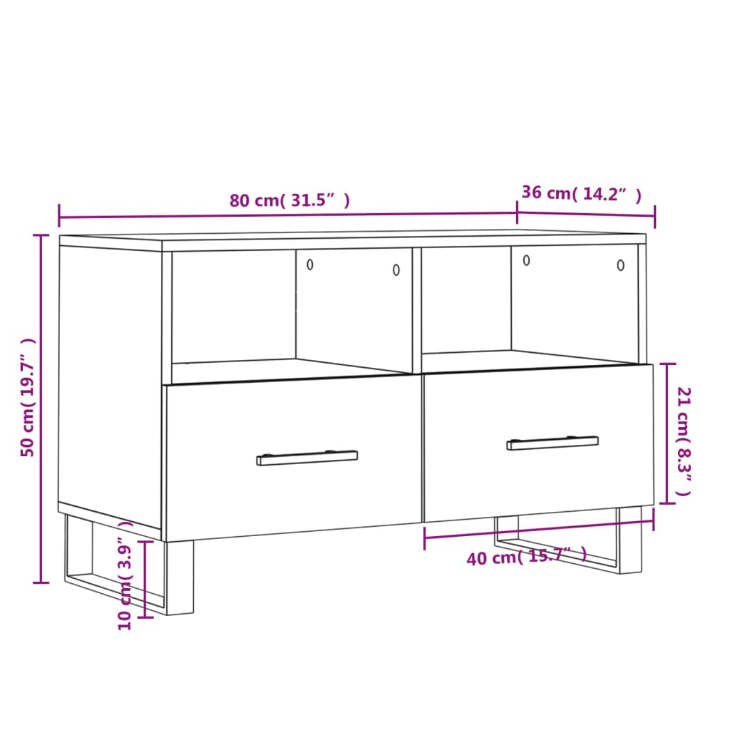 vidaXL Szafka pod TV, czarna, 80x36x50 cm, materiał drewnopochodny