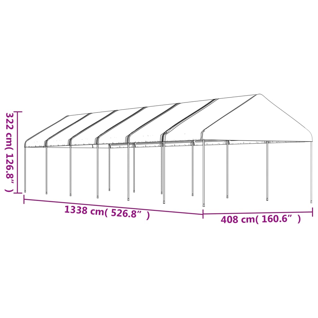 vidaXL Namiot ogrodowy z dachem, biały, 13,38x4,08x3,22 m, polietylen