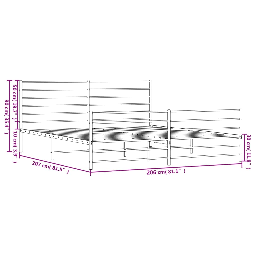 vidaXL Metalowa rama łóżka z wezgłowiem i zanóżkiem, czarna, 200x200cm