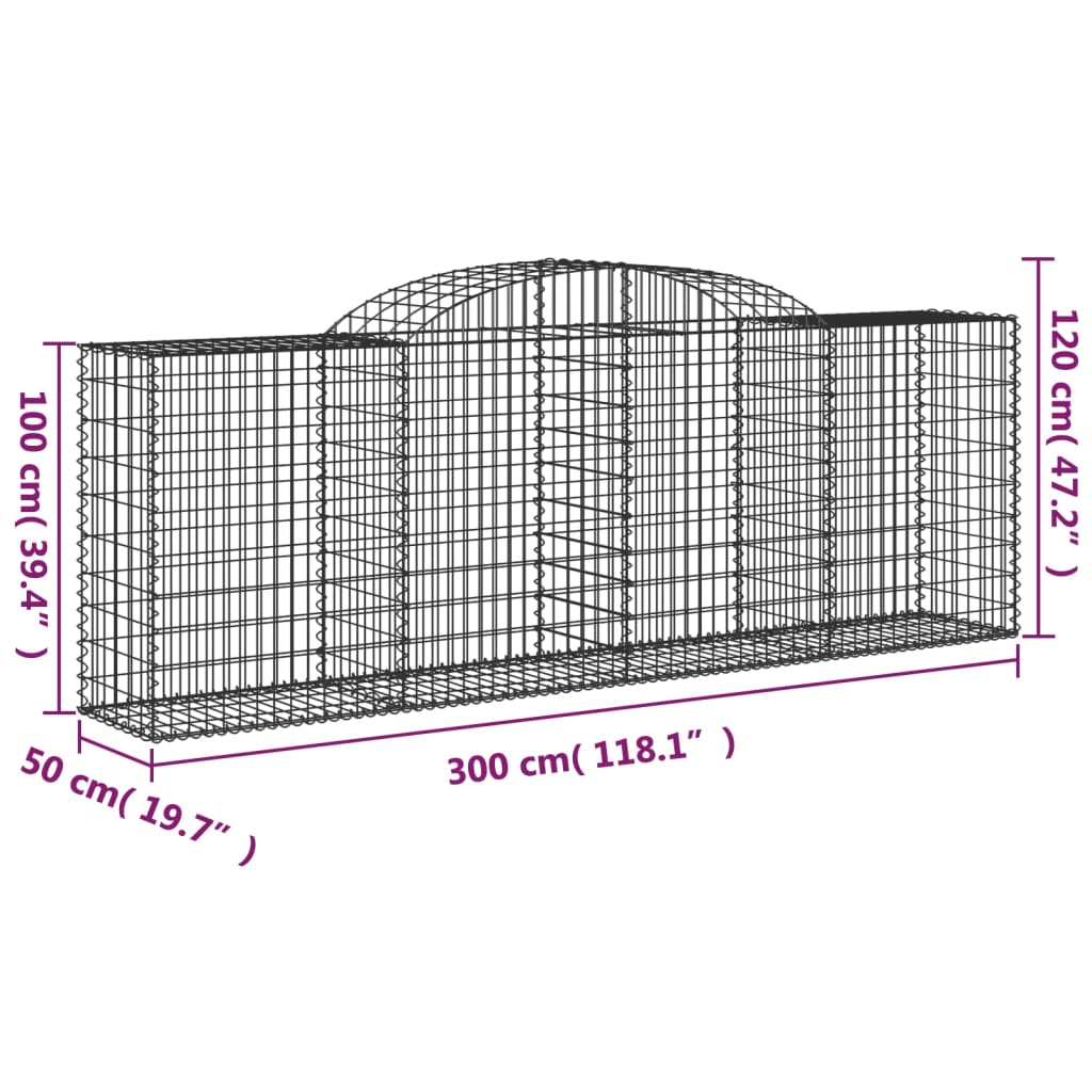 vidaXL Kosze gabionowe, 9 szt, 300x50x100/120 cm, galwanizowane żelazo