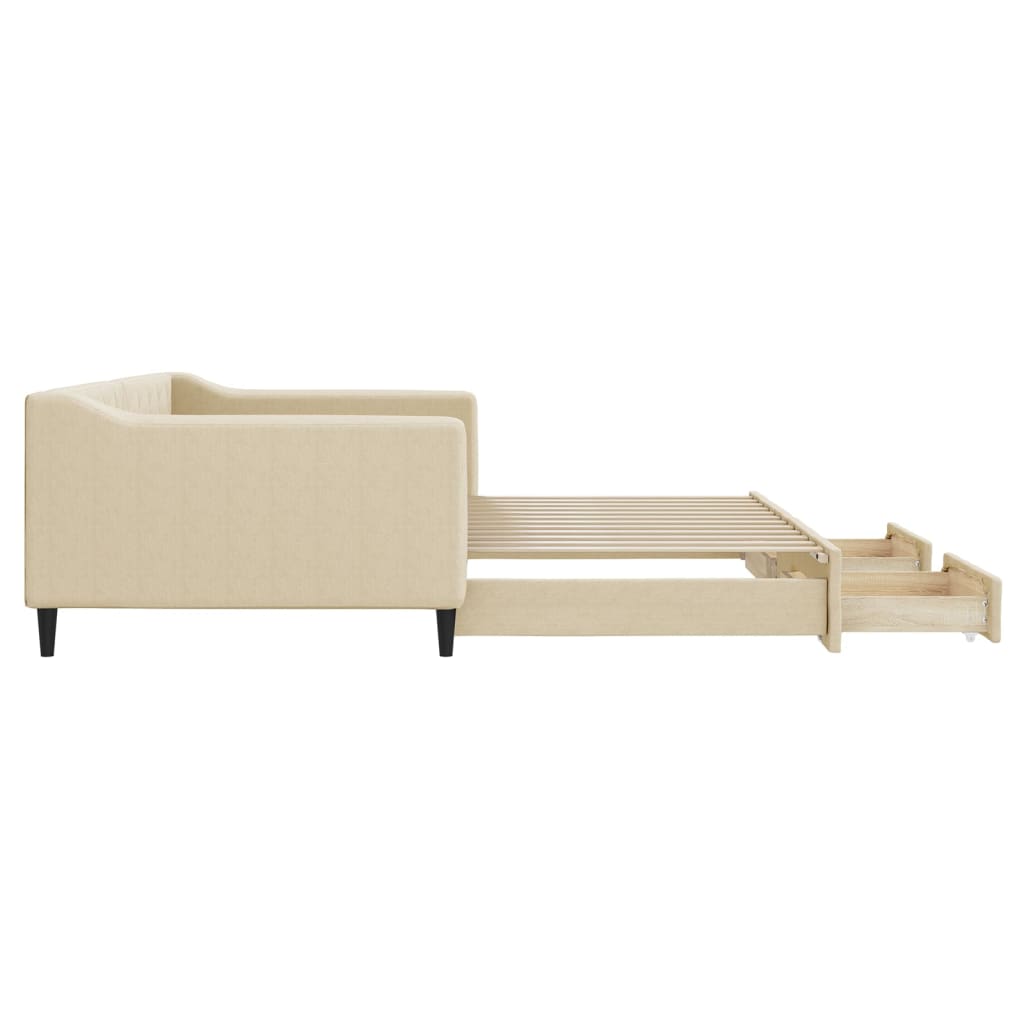 vidaXL Sofa rozsuwana z szufladami, kremowa, 100x200 cm, tkanina