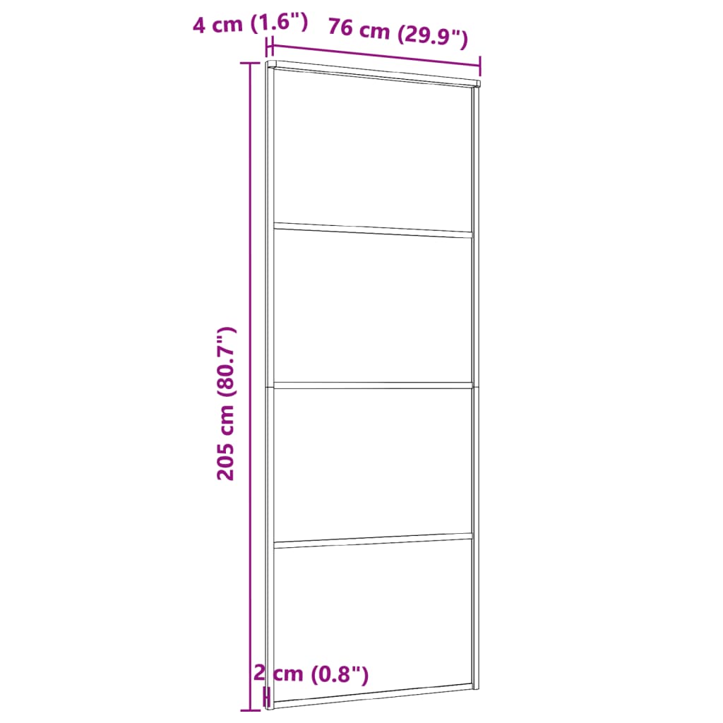 vidaXL Drzwi przesuwne, matowe szkło ESG, aluminium, 76x205 cm, czarne