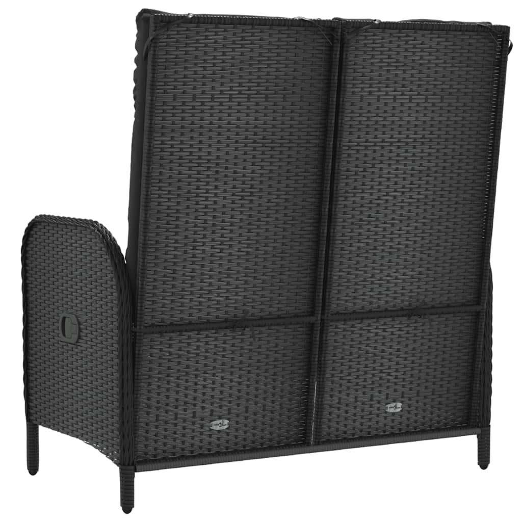 vidaXL Rozkładana ławka ogrodowa, poduszki, 107 cm, rattan PE, czarna