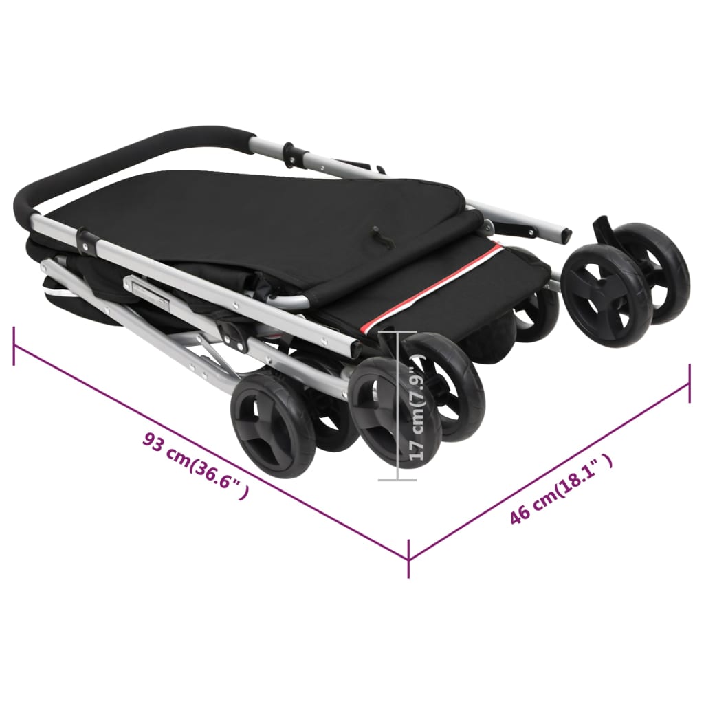 vidaXL Składany wózek dla psa, czarny, 100x49x96 cm, lniana tkanina