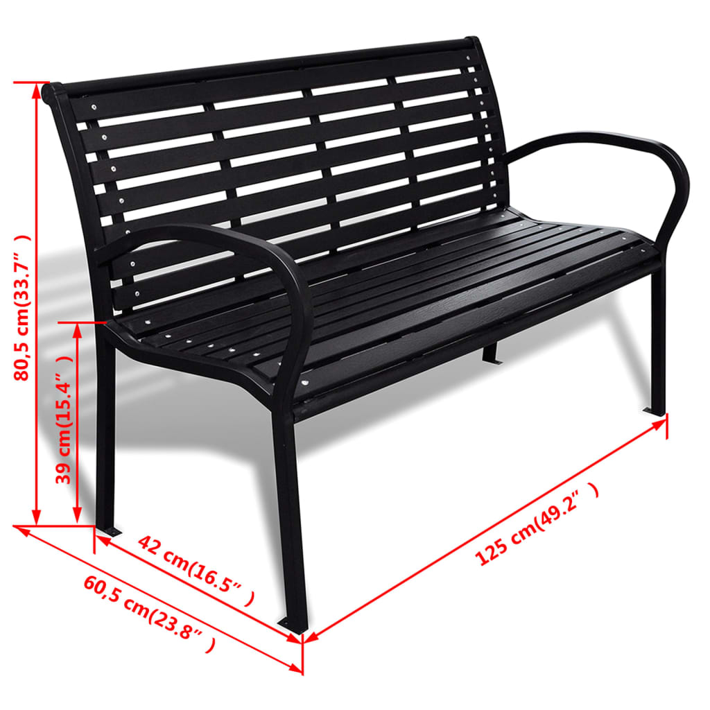 vidaXL Ławka ogrodowa, 125 cm, stal i WPC, czarna