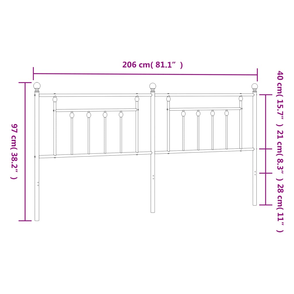 vidaXL Metalowe wezgłowie, czarne, 200 cm