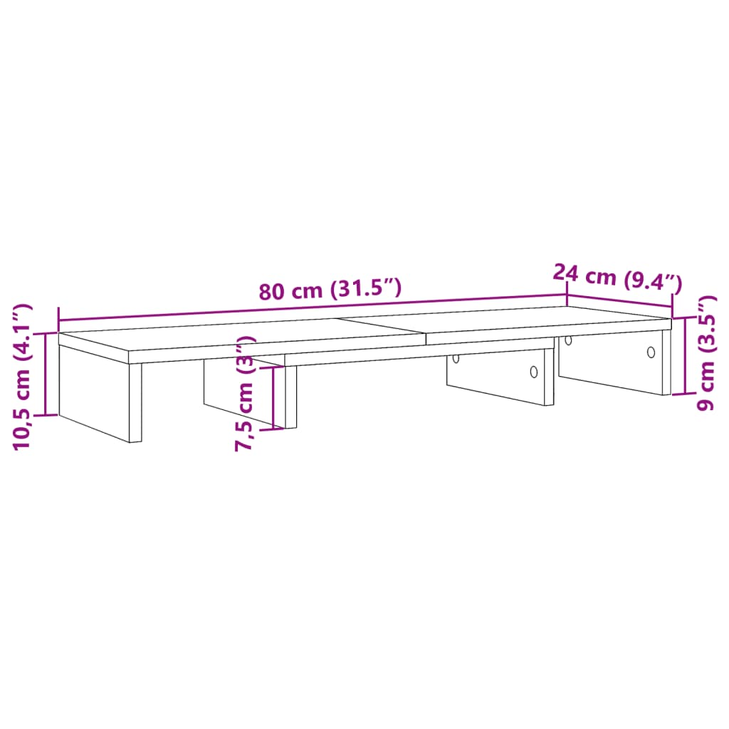 vidaXL Podstawka pod monitor, regulowana, stare drewno, 80x24x10,5 cm