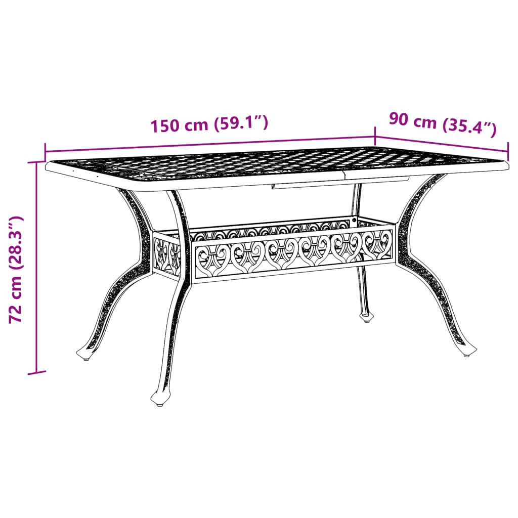 vidaXL Stół ogrodowy, biały, 150x90x72 cm, odlewane aluminium