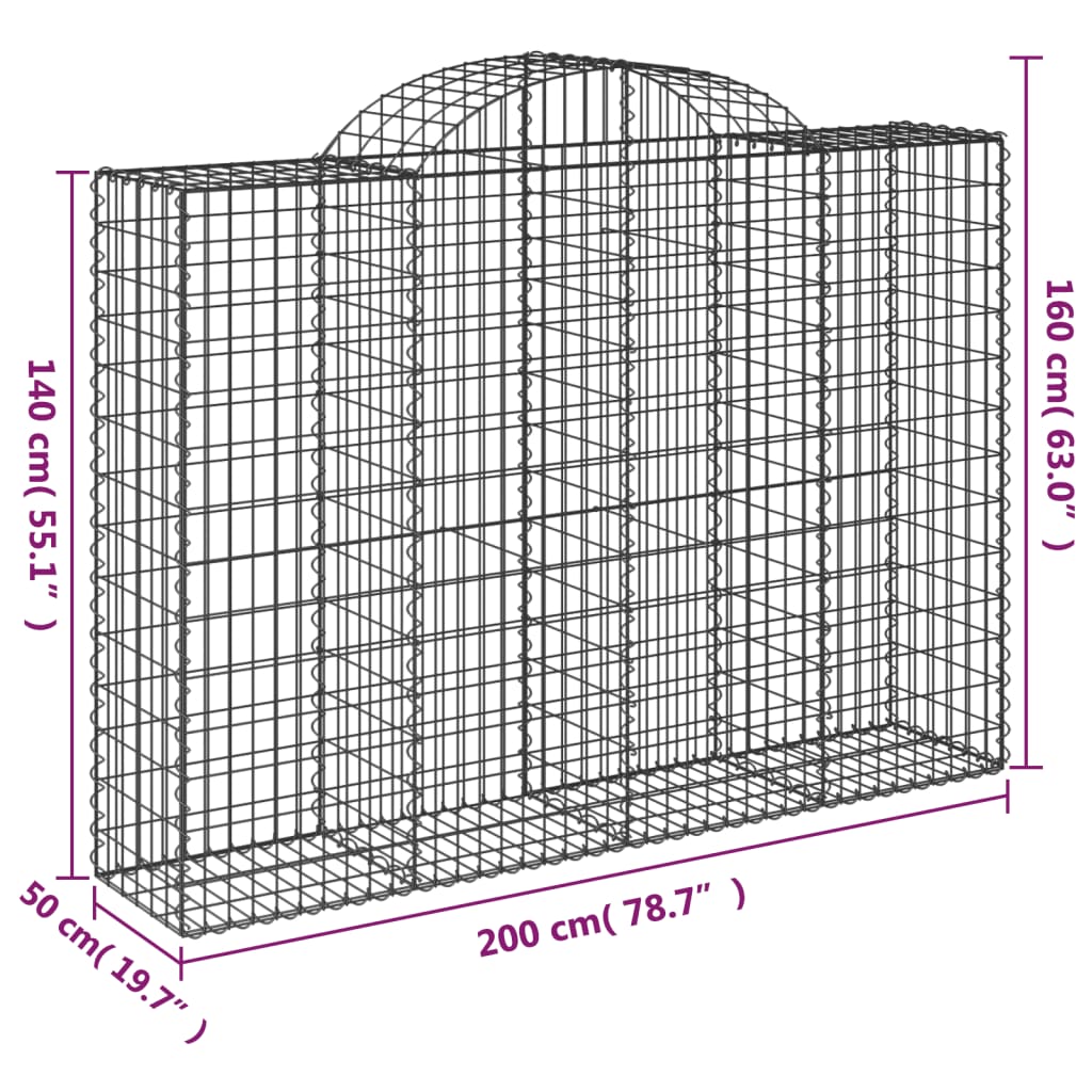 vidaXL Kosze gabionowe, 7 szt, 200x50x140/160 cm, galwanizowane żelazo