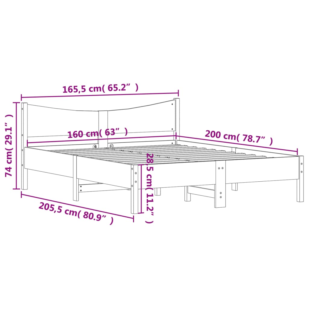 vidaXL Rama łóżka bez materaca, biała, 160x200 cm, lite drewno sosnowe