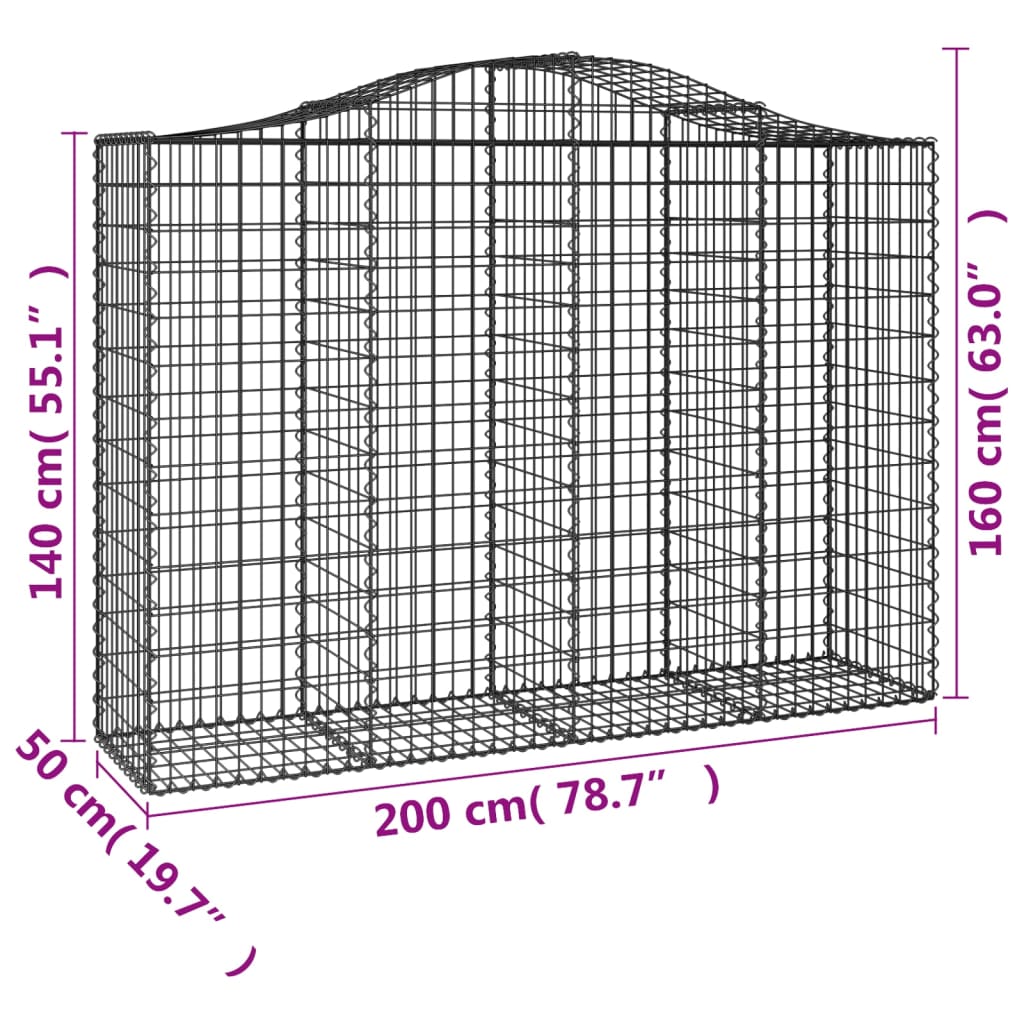 vidaXL Kosze gabionowe, 5 szt, 200x50x140/160 cm, galwanizowane żelazo