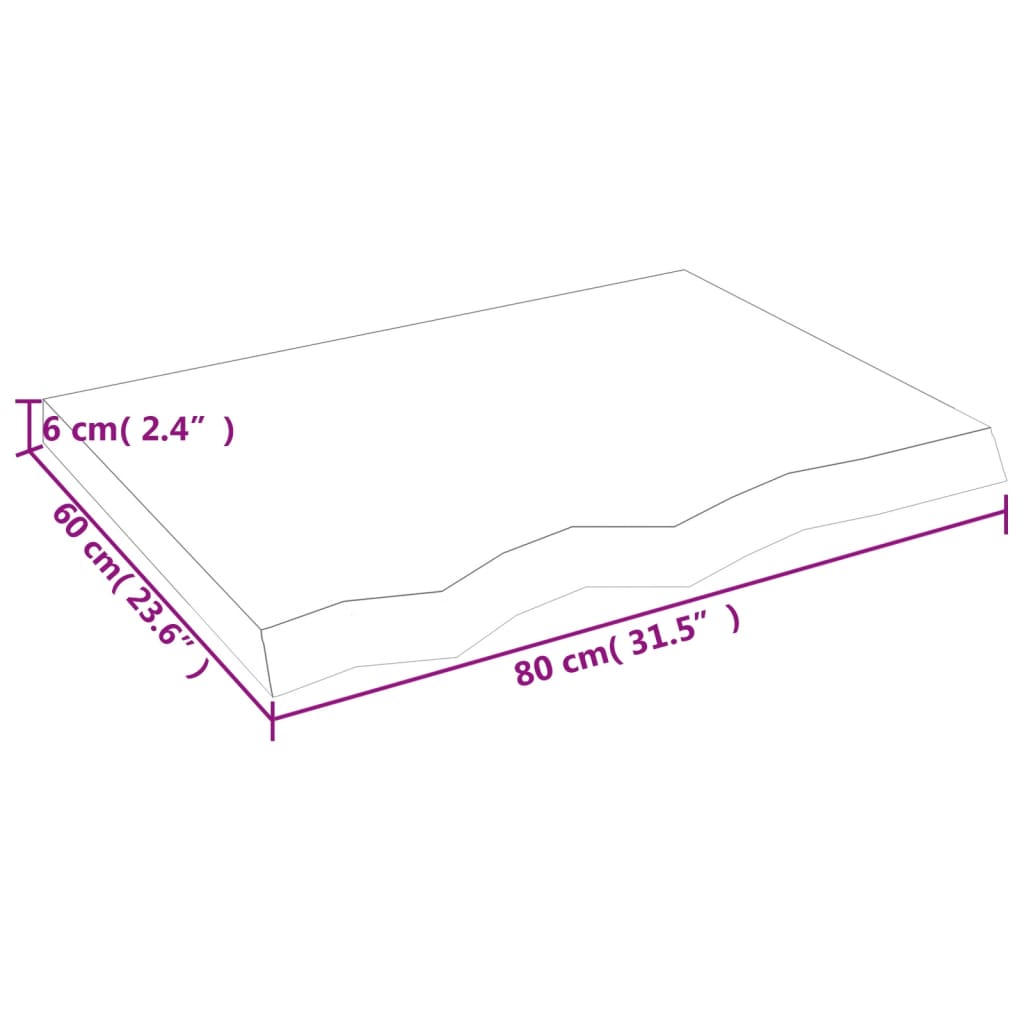 vidaXL Blat stołu, 80x60x(2-6) cm, surowe lite drewno dębowe