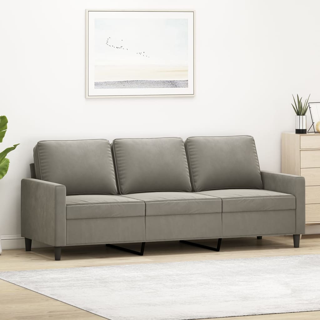 vidaXL Sofa 3-osobowa, jasnoszara, 180 cm, tapicerowana aksamitem