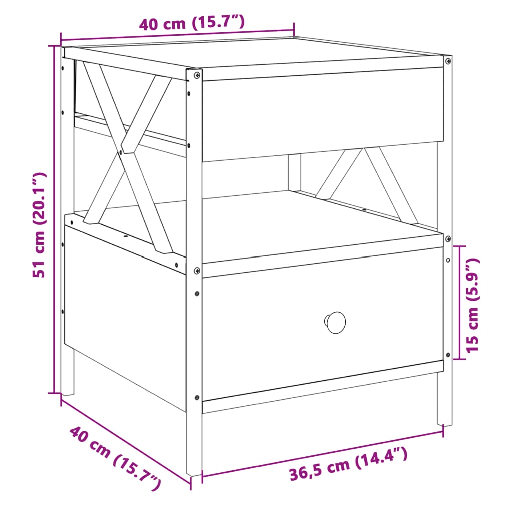 vidaXL Stolik kawowy z LED Infinity, przydymiony dąb, 40x40x51 cm