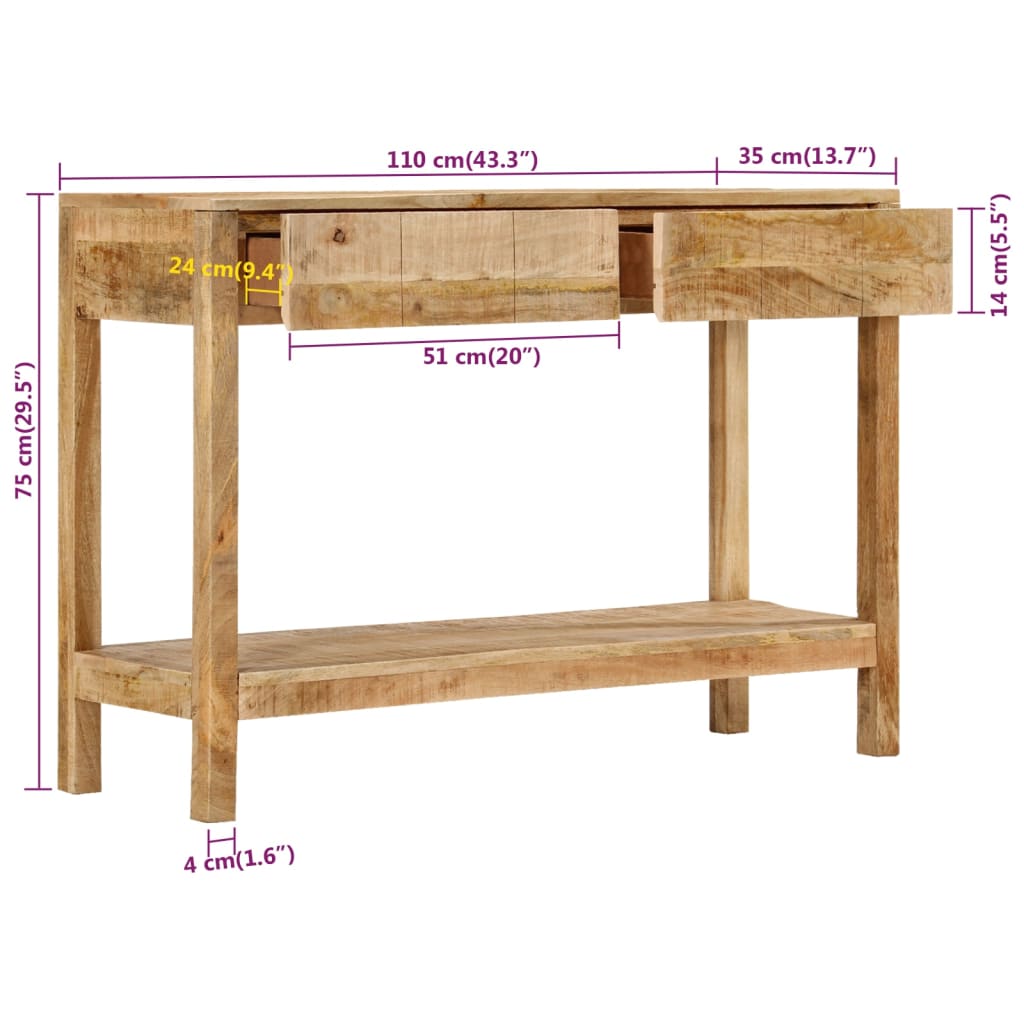 vidaXL Stolik konsolowy z 2 szufladami, 110x35x75 cm, drewno mango