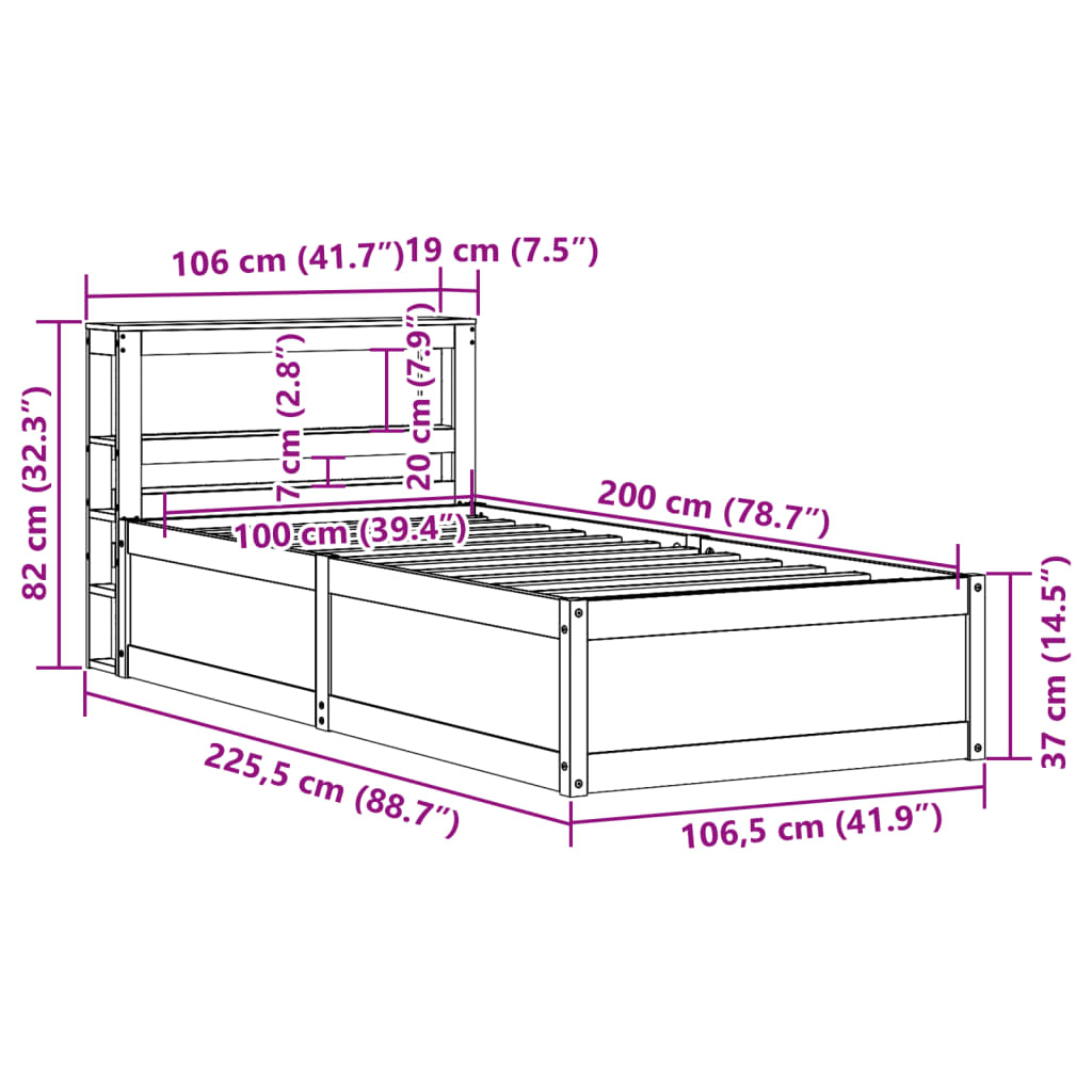 vidaXL Rama łóżka z wezgłowiem, biała, 100x200 cm, lite drewno sosnowe