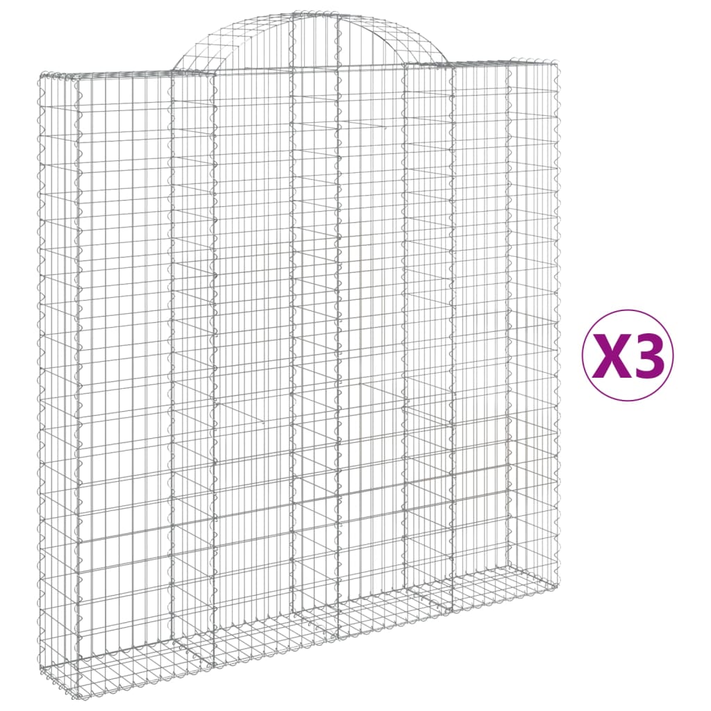 vidaXL Kosze gabionowe, 3 szt, 200x30x200/220 cm, galwanizowane żelazo