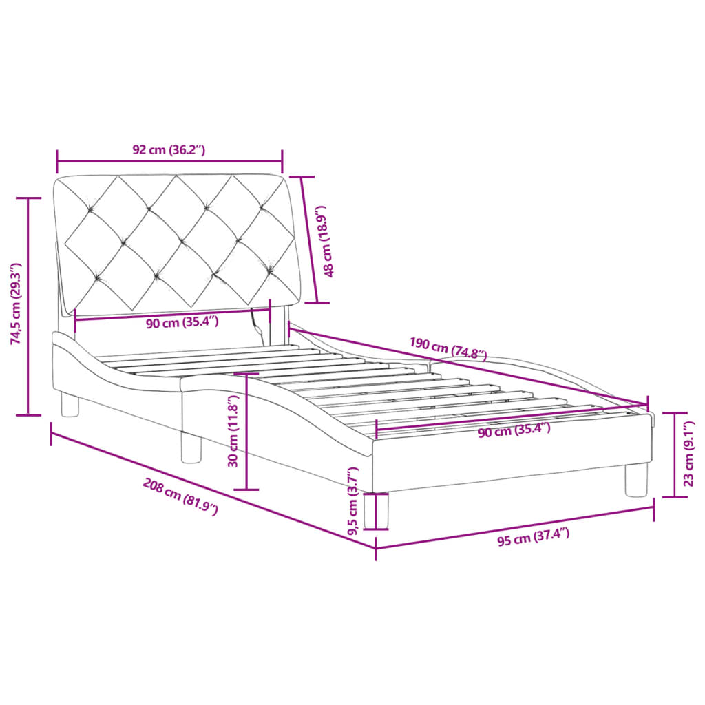 vidaXL Rama łóżka z oświetleniem LED, niebieska, 90x190 cm, aksamitna