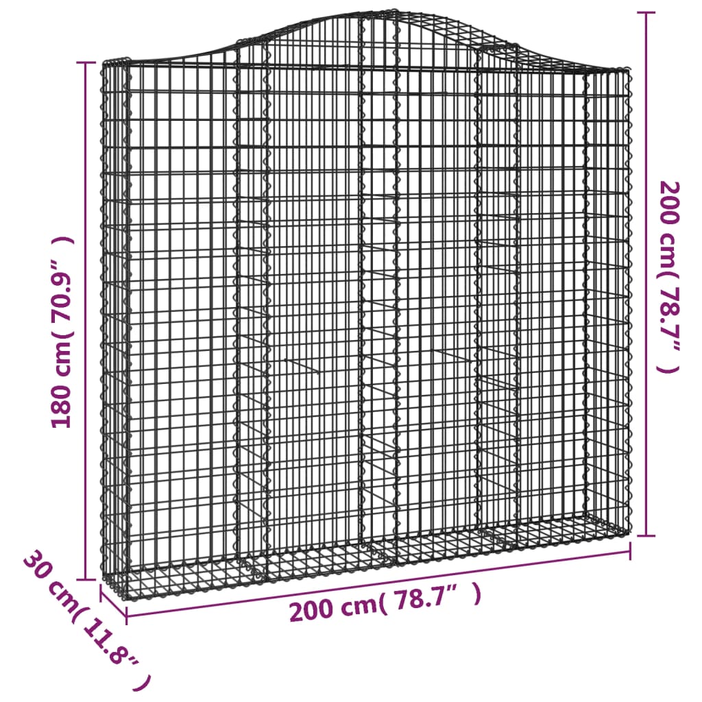 vidaXL Kosze gabionowe, 6 szt, 200x30x180/200 cm, galwanizowane żelazo