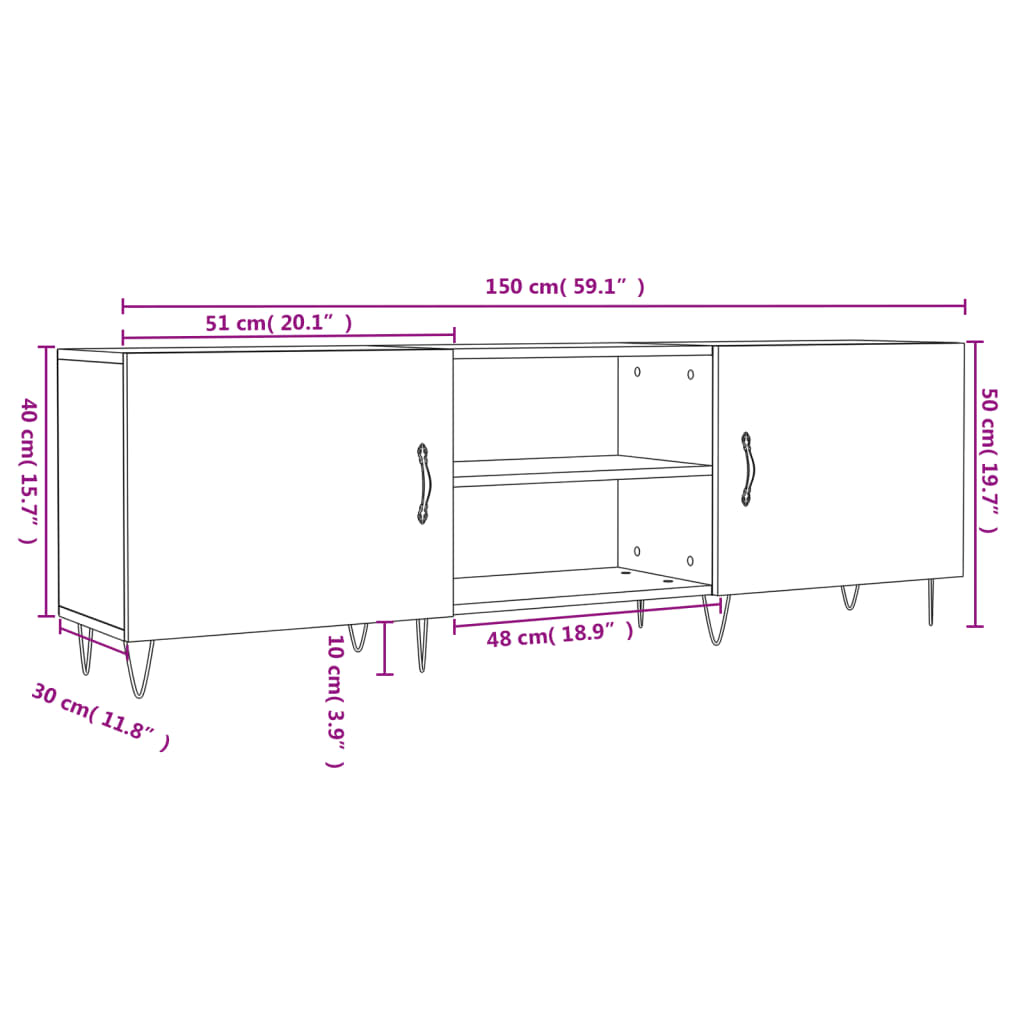 vidaXL Szafka pod TV, czarna, 150x30x50 cm, materiał drewnopochodny