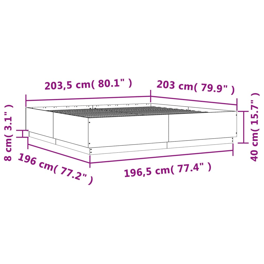 vidaXL Rama łóżka z LED, dąb sonoma, 200x200 cm