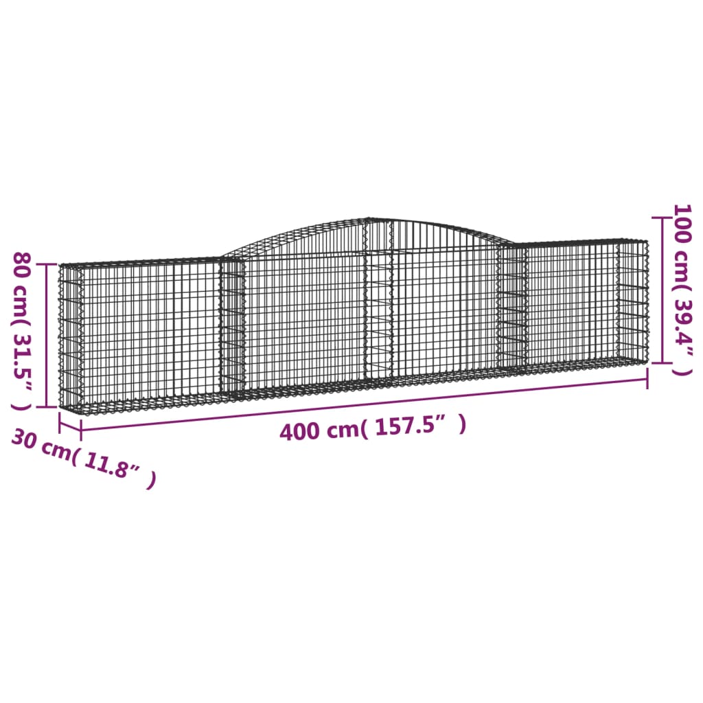 vidaXL Kosze gabionowe, 10 szt, 400x30x80/100 cm, galwanizowane żelazo