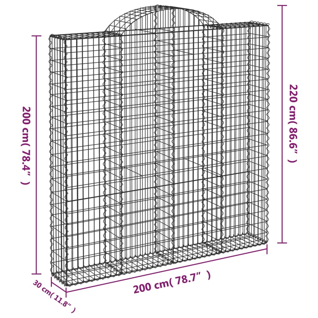 vidaXL Kosze gabionowe, 8 szt, 200x30x200/220 cm, galwanizowane żelazo