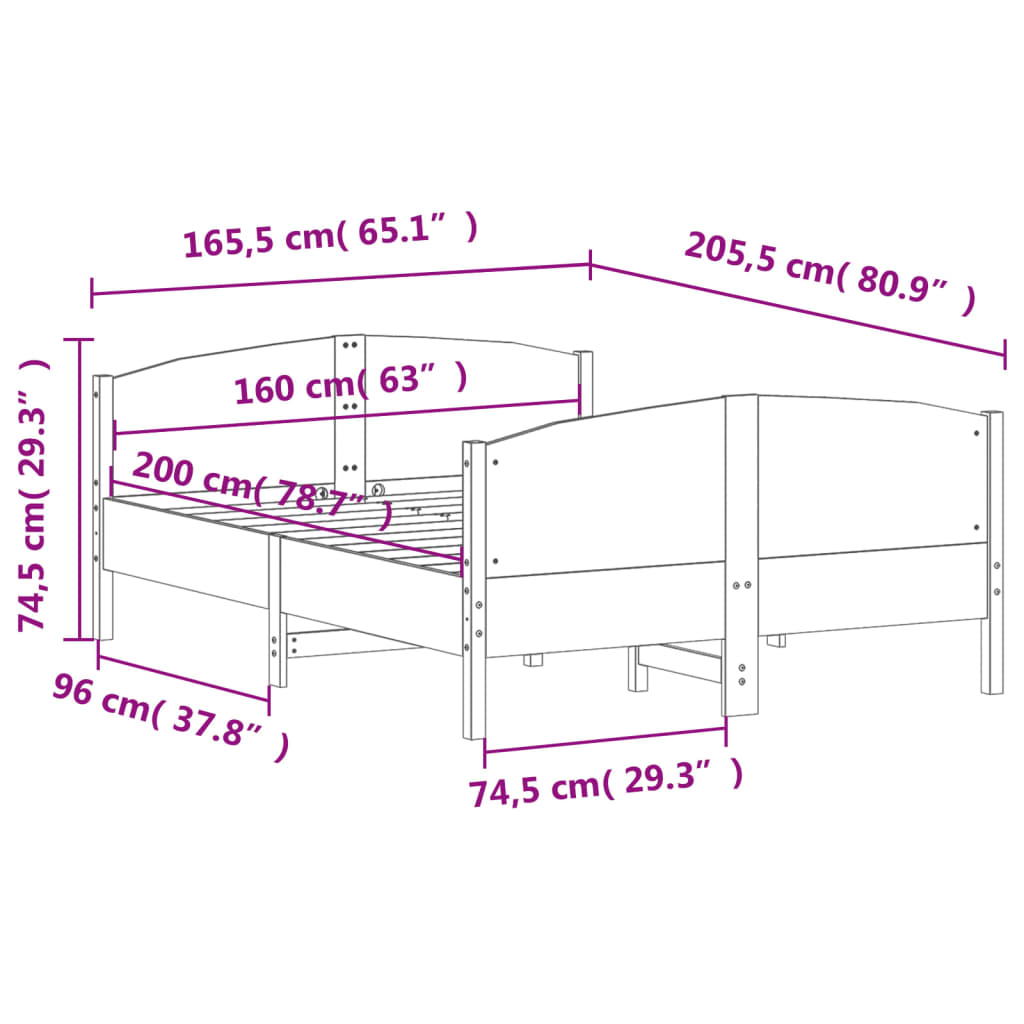 vidaXL Rama łóżka bez materaca, 160x200 cm, lite drewno sosnowe